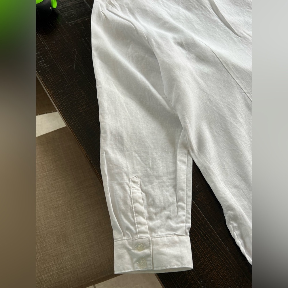 Cambridge Dry Goods White 100% Linen Floral Embroidered Button Down Shirt 1X - Picture 13 of 15